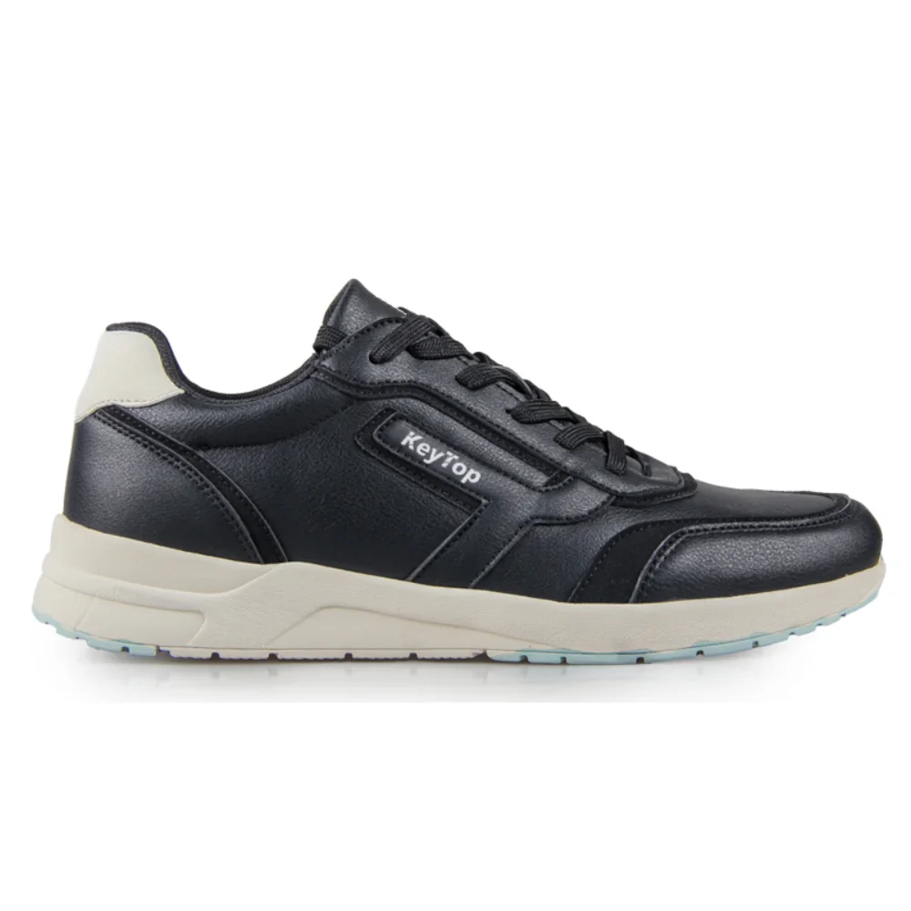 Black low-top casual sneaker sample with neutral sole