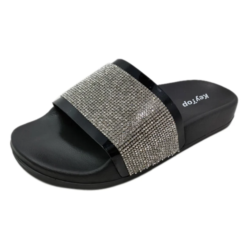 Slippers and slides manufacturer reference with a black crystal-look band